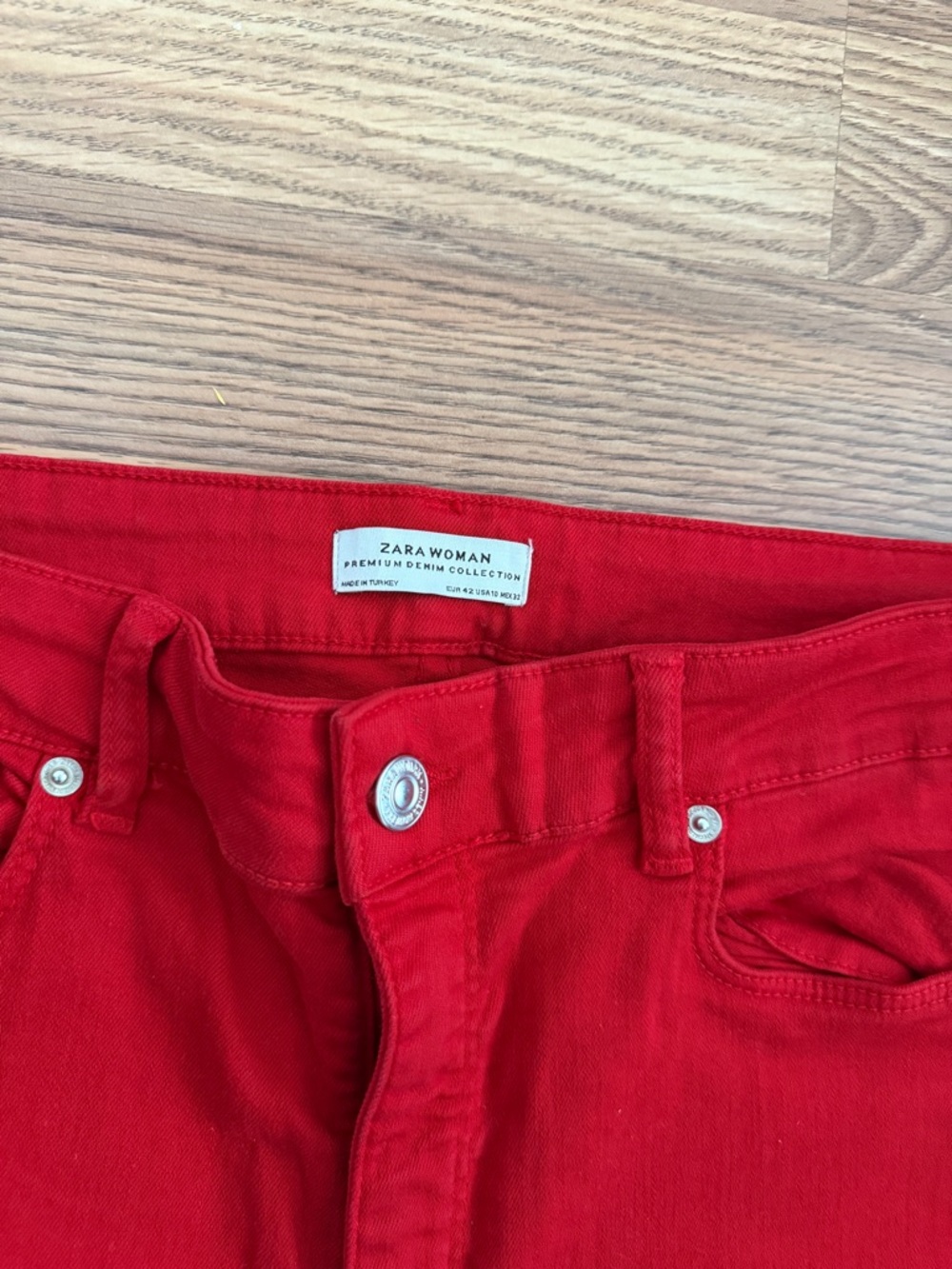 ZARA Red Skinny Jeans with Side Stripe High Waisted Stretch Pants - Picture 3 of 4